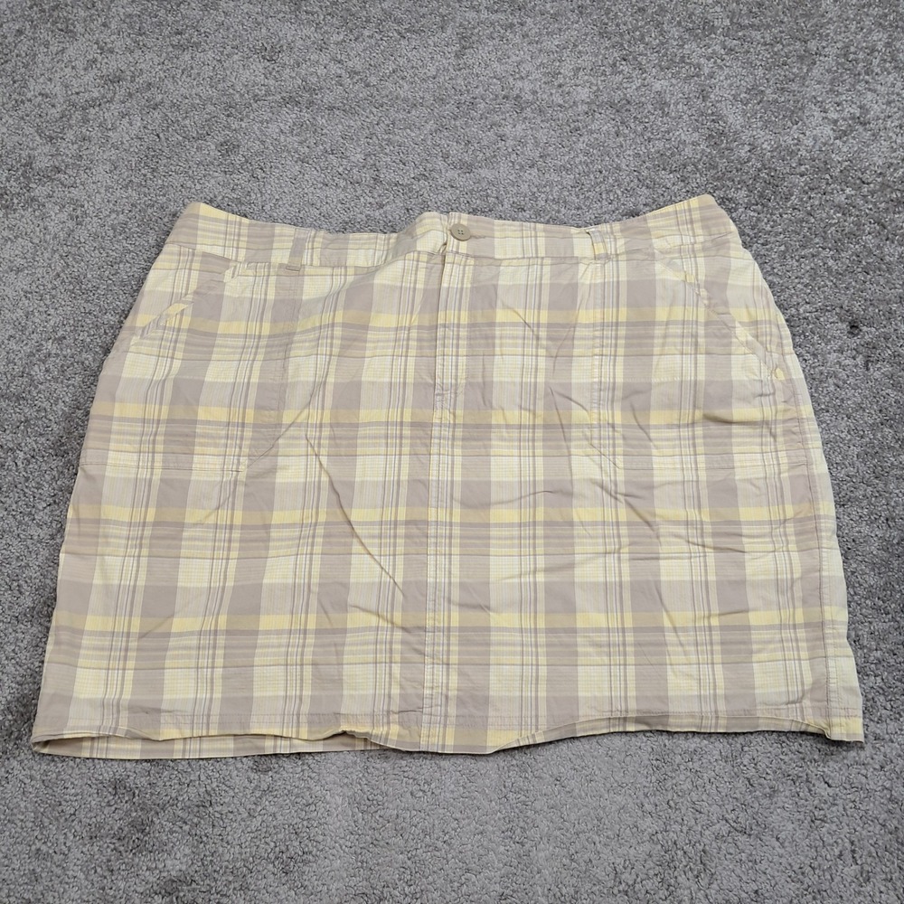 CJ Banks Womens 24W Plaid Skort Yellow Tan Cotton Blend Casual Shorts Skirt